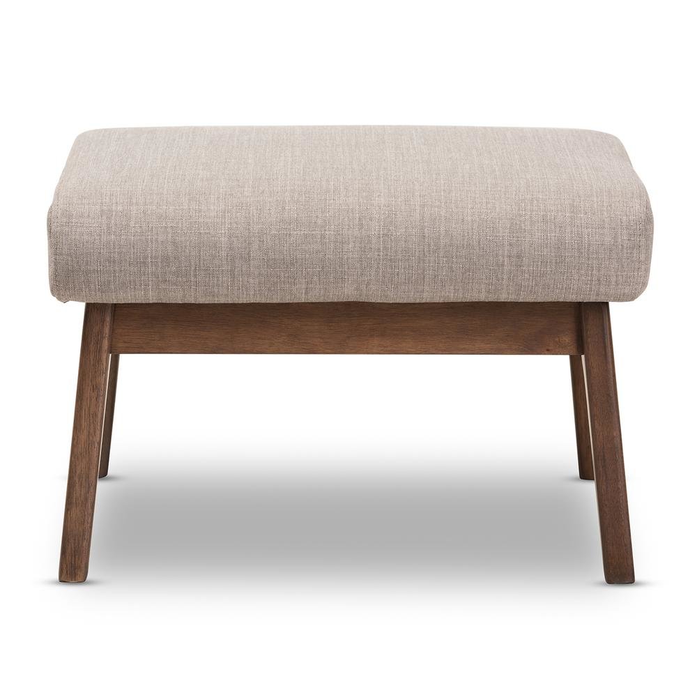 Baxton Studio Bianca Mid-Century Modern Walnut Wood Light Grey Fabric Ottoman. Picture 8
