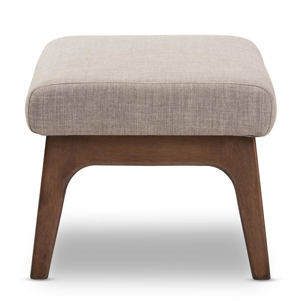 Baxton Studio Bianca Mid-Century Modern Walnut Wood Light Grey Fabric Ottoman. Picture 9