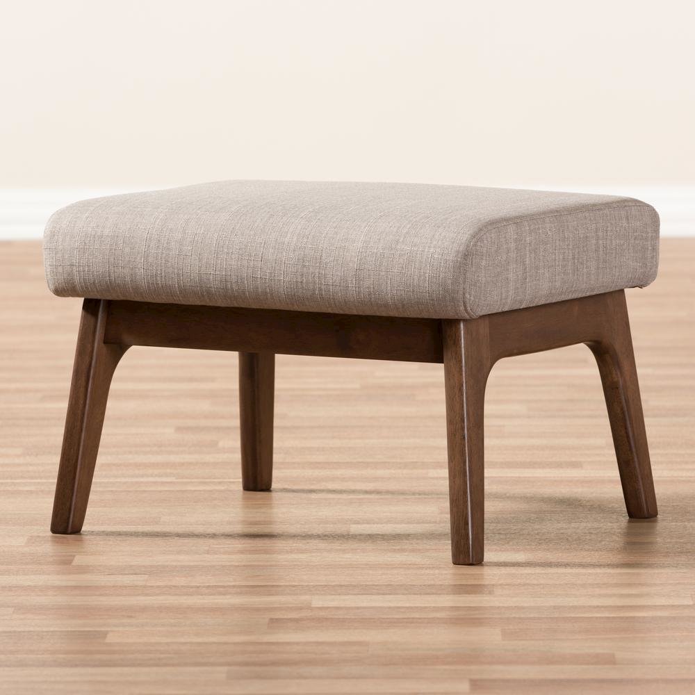 Baxton Studio Bianca Mid-Century Modern Walnut Wood Light Grey Fabric Ottoman. Picture 11