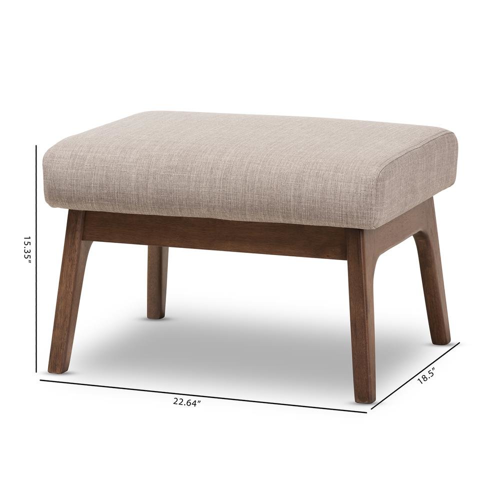 Baxton Studio Bianca Mid-Century Modern Walnut Wood Light Grey Fabric Ottoman. Picture 12