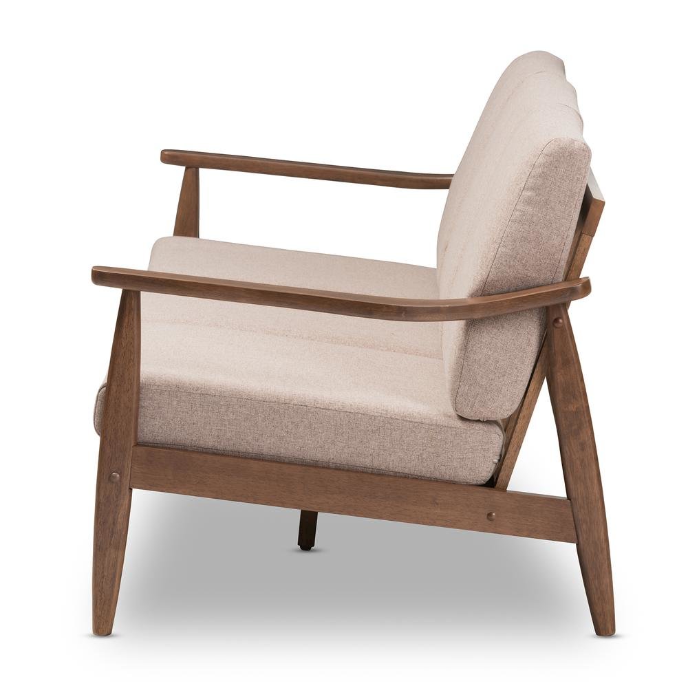 Walnut Wood Light Brown Fabric Upholstered 3-Seater Sofa. Picture 12