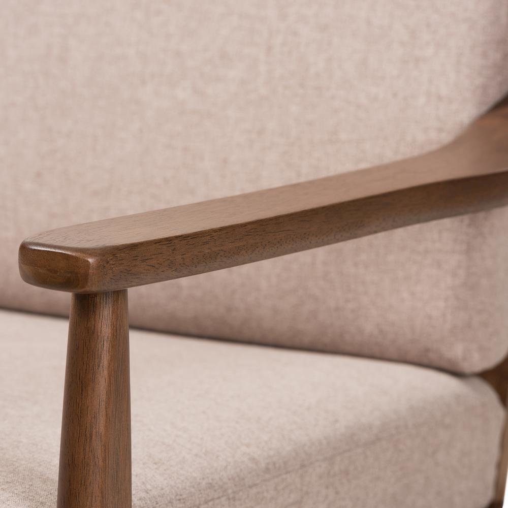 Walnut Wood Light Brown Fabric Upholstered 3-Seater Sofa. Picture 14