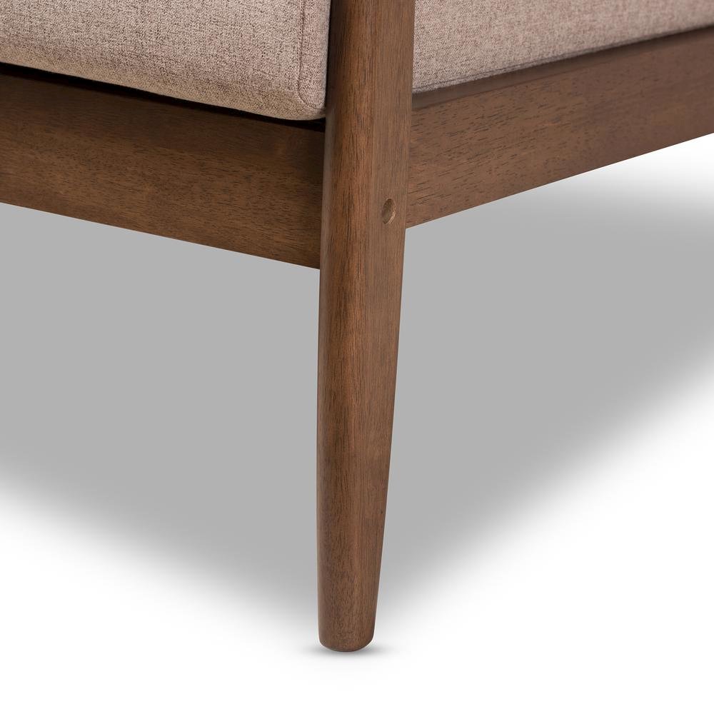 Walnut Wood Light Brown Fabric Upholstered 3-Seater Sofa. Picture 15