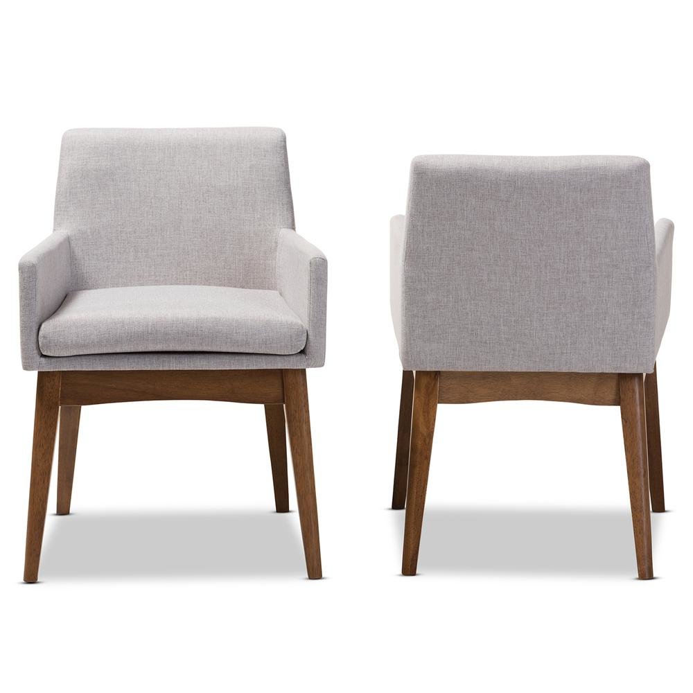 Walnut Wood Finishing Greyish Beige Fabric Dining Armchair (Set of 2). Picture 9