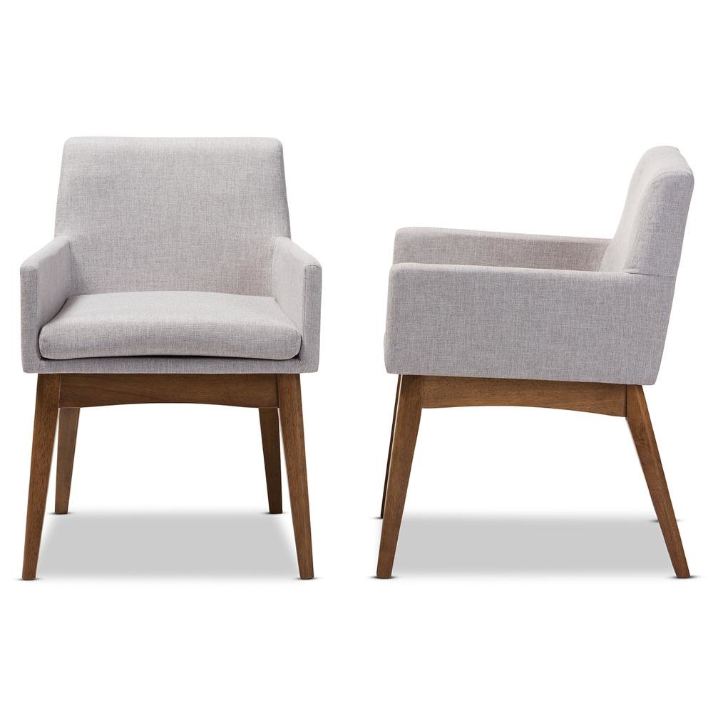 Walnut Wood Finishing Greyish Beige Fabric Dining Armchair (Set of 2). Picture 10