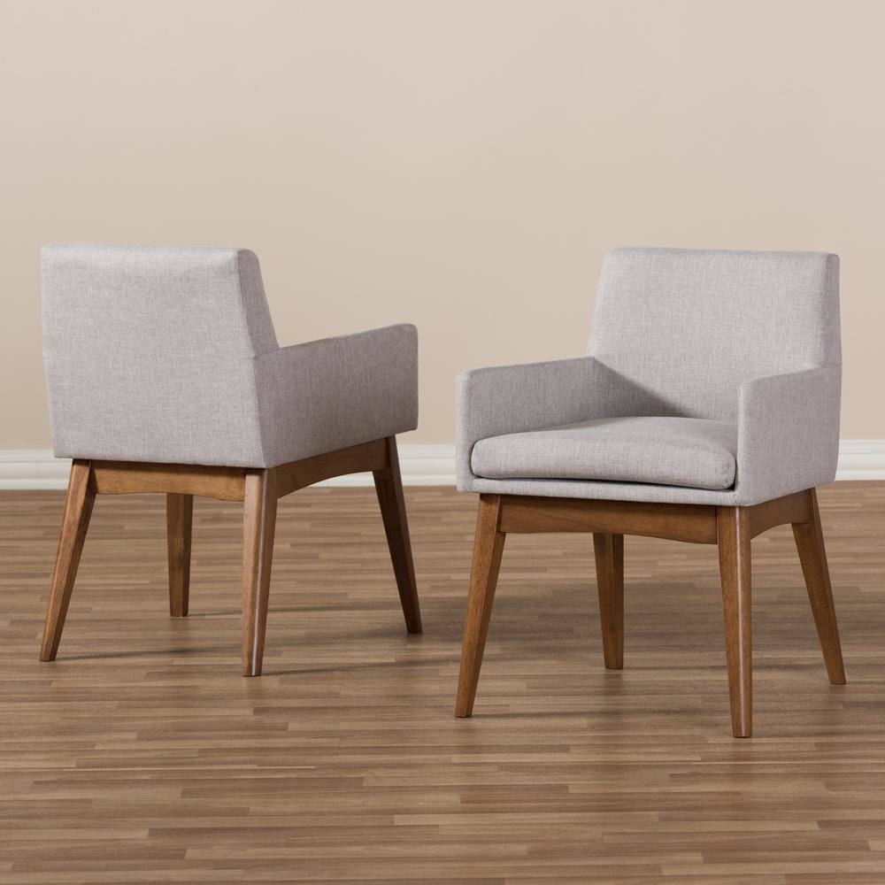Walnut Wood Finishing Greyish Beige Fabric Dining Armchair (Set of 2). Picture 13