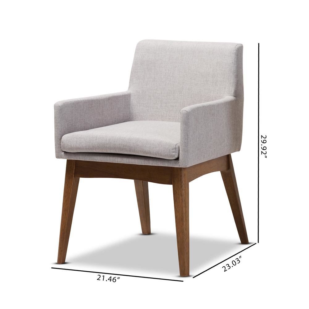 Walnut Wood Finishing Greyish Beige Fabric Dining Armchair (Set of 2). Picture 14