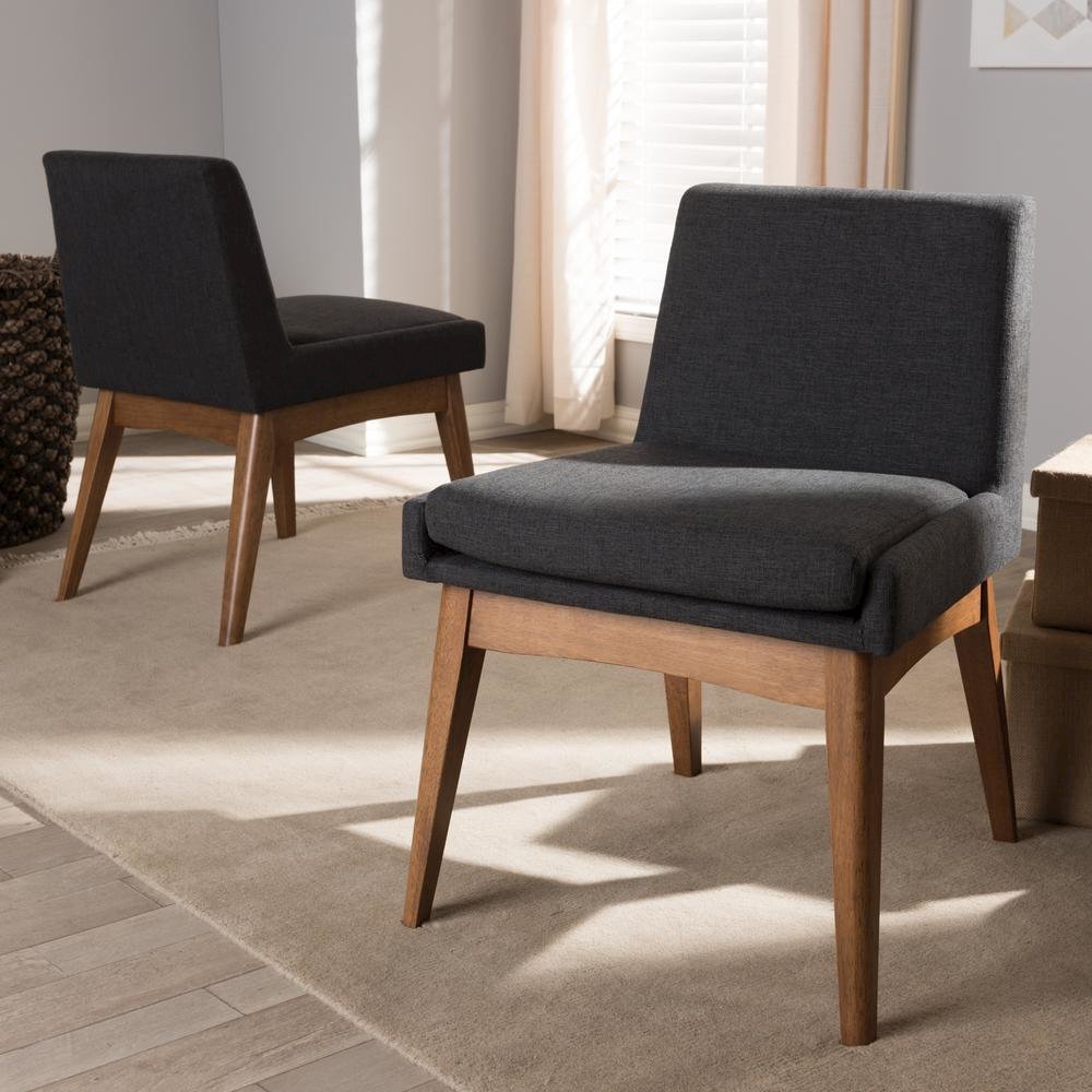 Walnut Wood Finishing Dark Fabric Dining Side Chair (Set of 2). Picture 12