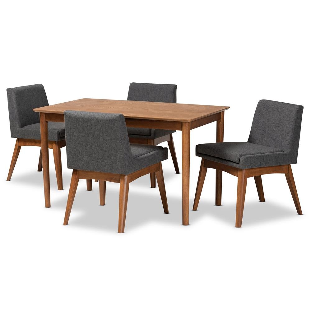 Dark Grey Fabric Upholstered and Walnut Brown Finished Wood 5-Piece Dining Set. Picture 10