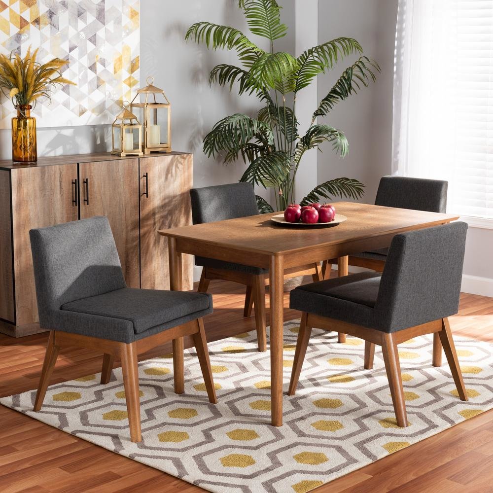 Dark Grey Fabric Upholstered and Walnut Brown Finished Wood 5-Piece Dining Set. Picture 16