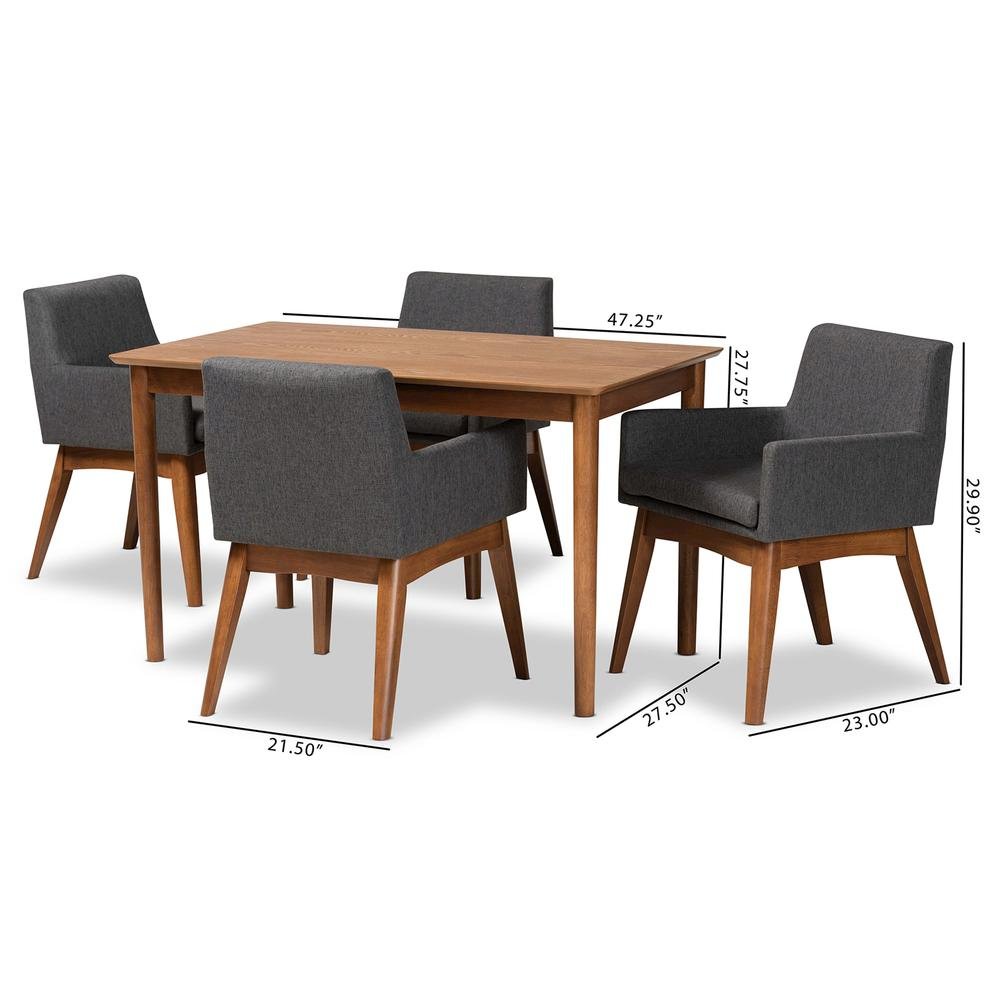 Dark Grey Fabric Upholstered and Walnut Brown Finished Wood 5-Piece Dining Set. Picture 18