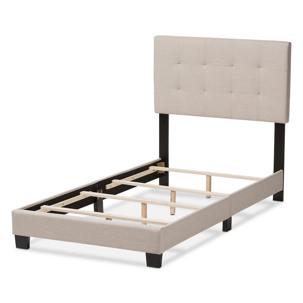 Baxton Studio Brookfield Modern and Contemporary Beige Fabric Twin Size Bed. Picture 11