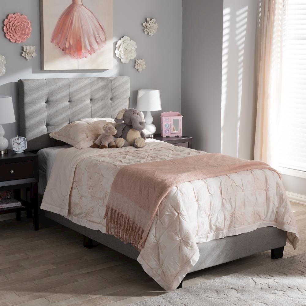 Baxton Studio Brookfield Modern and Contemporary Light Grey Fabric Twin Size Bed. Picture 14