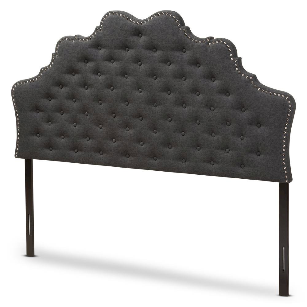 Hilda Modern and Contemporary Dark Grey Fabric Queen Size Headboard. Picture 7