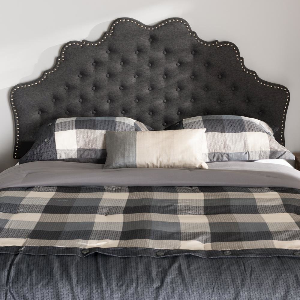 Hilda Modern and Contemporary Dark Grey Fabric Queen Size Headboard. Picture 10