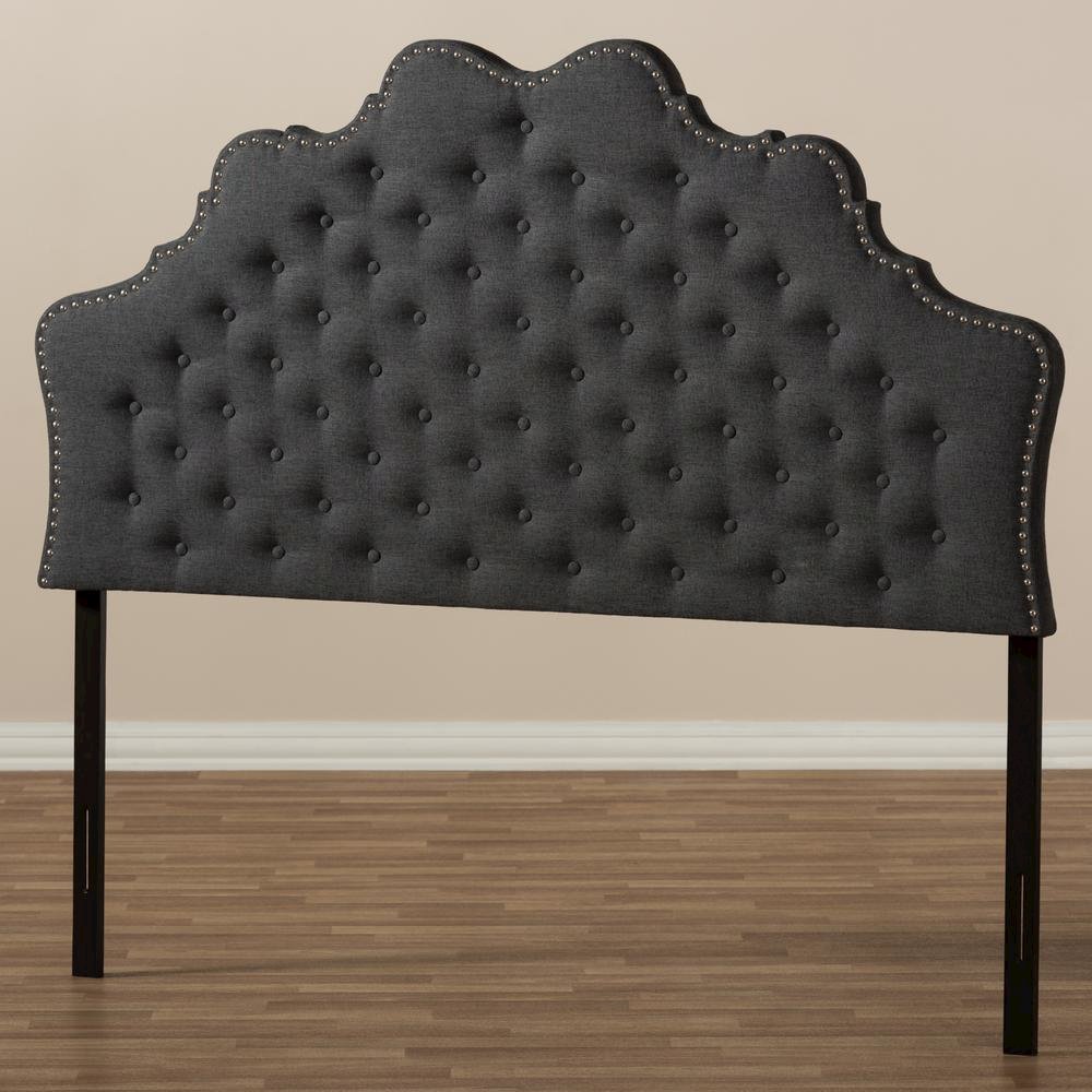 Hilda Modern and Contemporary Dark Grey Fabric Queen Size Headboard. Picture 11