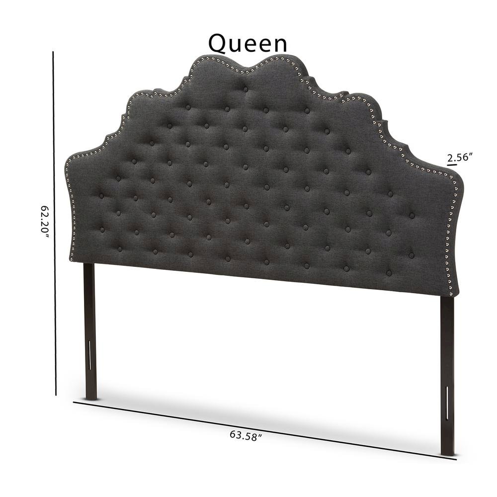 Hilda Modern and Contemporary Dark Grey Fabric Queen Size Headboard. Picture 12