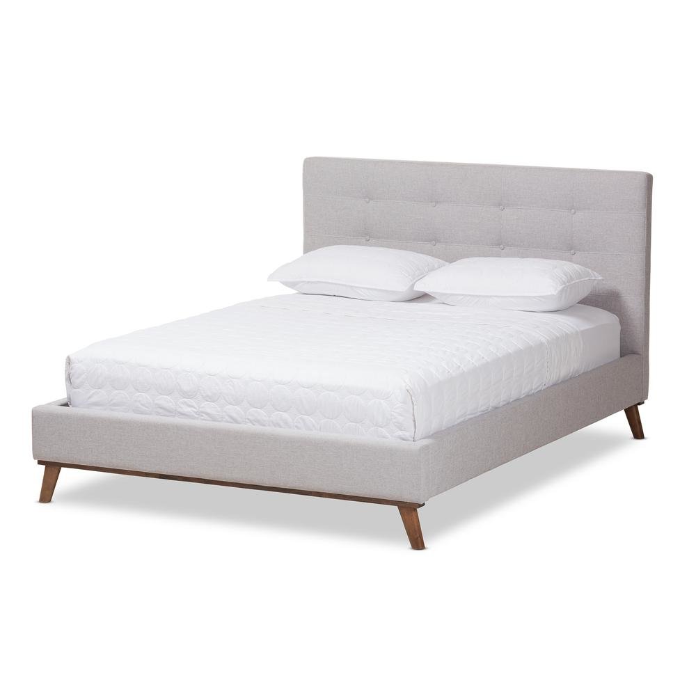 Valencia Mid-Century Modern Greyish Beige Fabric Full Size Platform Bed. Picture 11