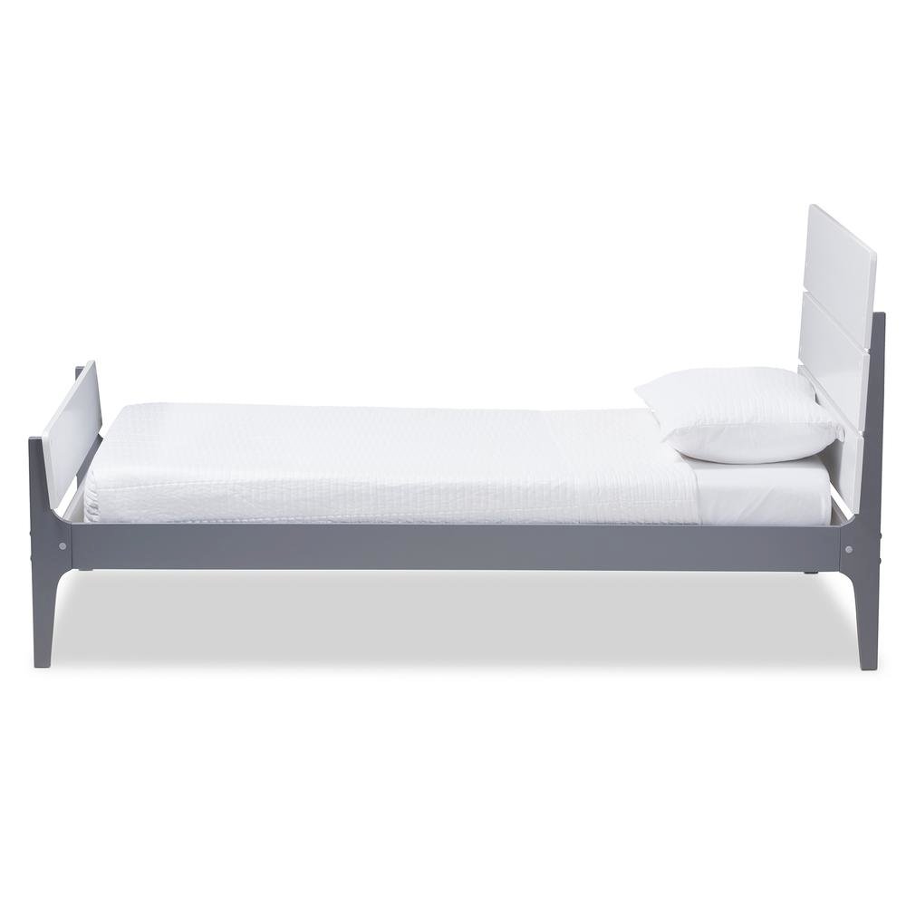 Classic Mission Style White and Dark Grey-Finished Wood Twin Platform Bed. Picture 10