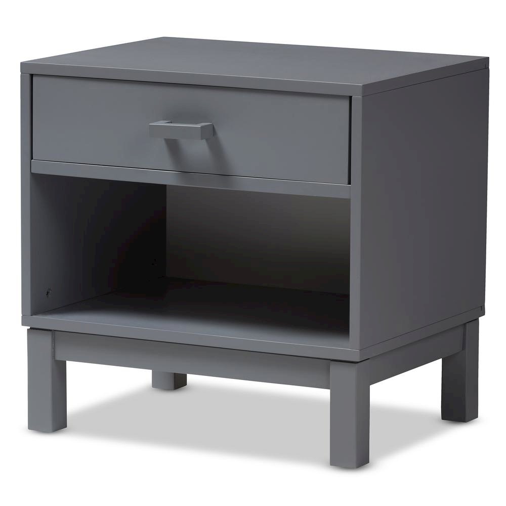 Baxton Studio Deirdre Modern and Contemporary Grey Wood 1-Drawer Nightstand. Picture 11