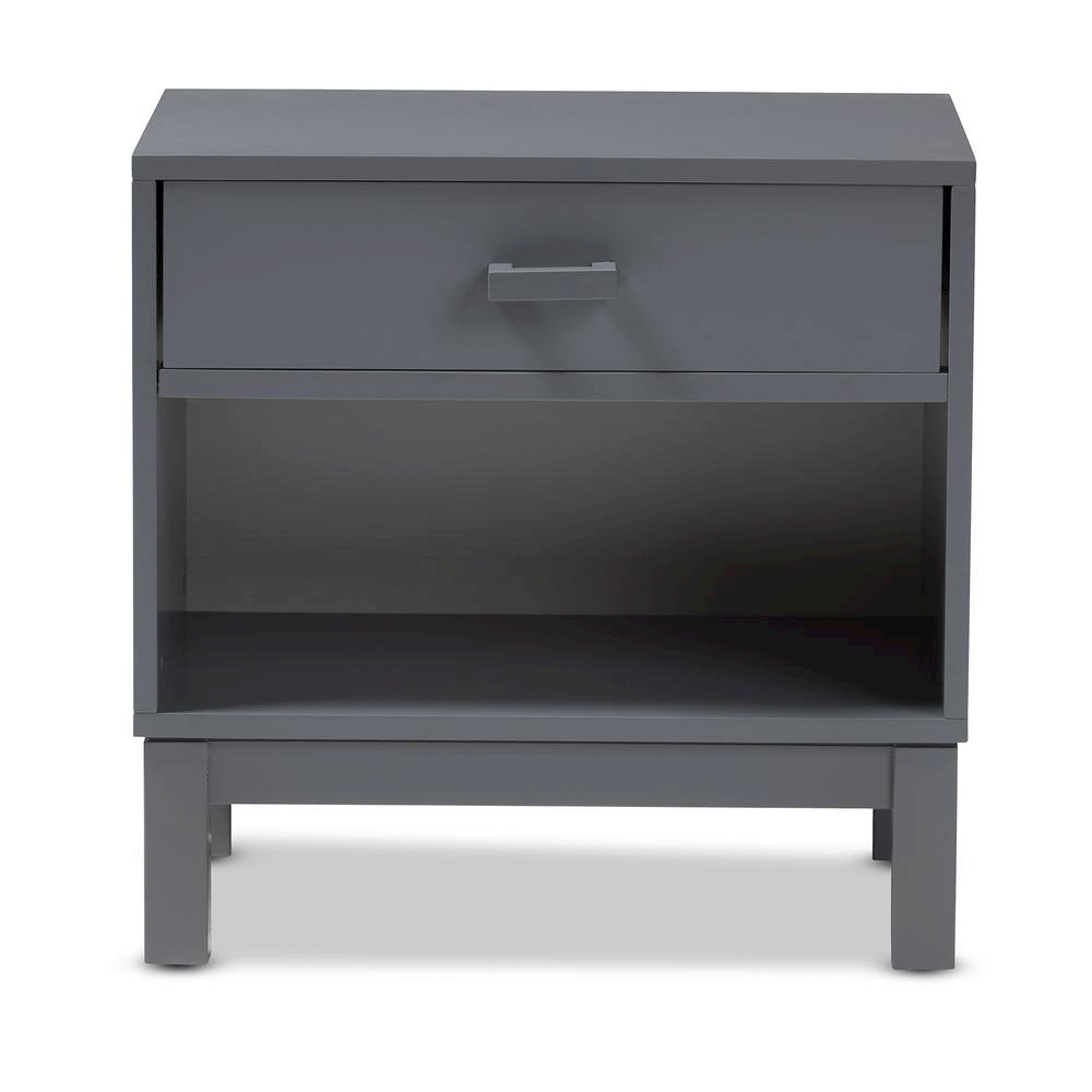 Baxton Studio Deirdre Modern and Contemporary Grey Wood 1-Drawer Nightstand. Picture 13