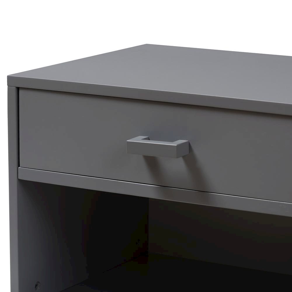 Baxton Studio Deirdre Modern and Contemporary Grey Wood 1-Drawer Nightstand. Picture 15