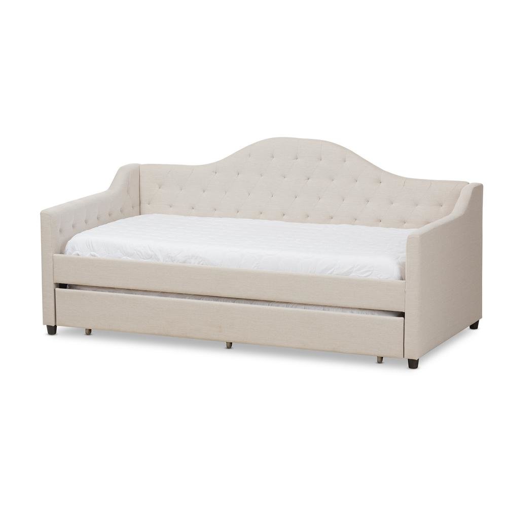 Perry Modern and Contemporary Light Beige Fabric Daybed with Trundle. Picture 13