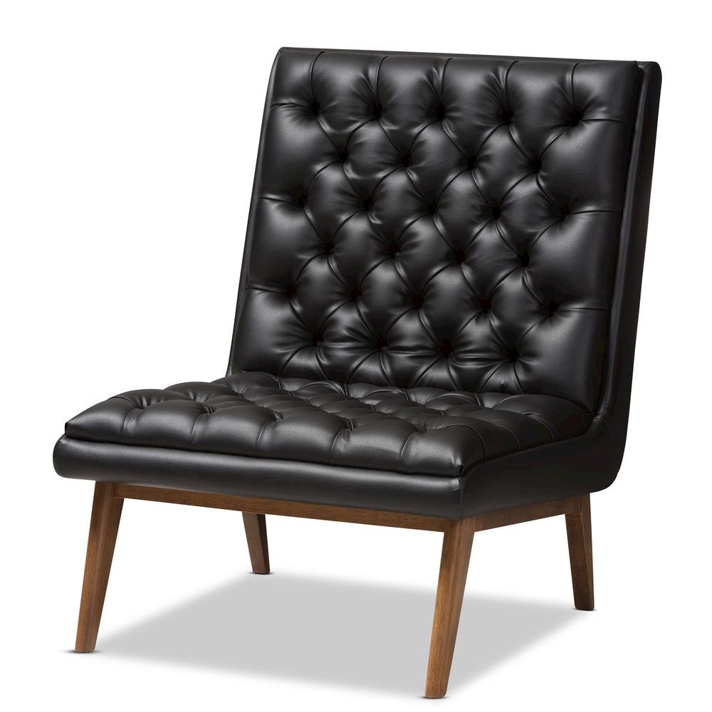 Leather Upholstered Walnut Finished Wood Lounge Chair. Picture 10
