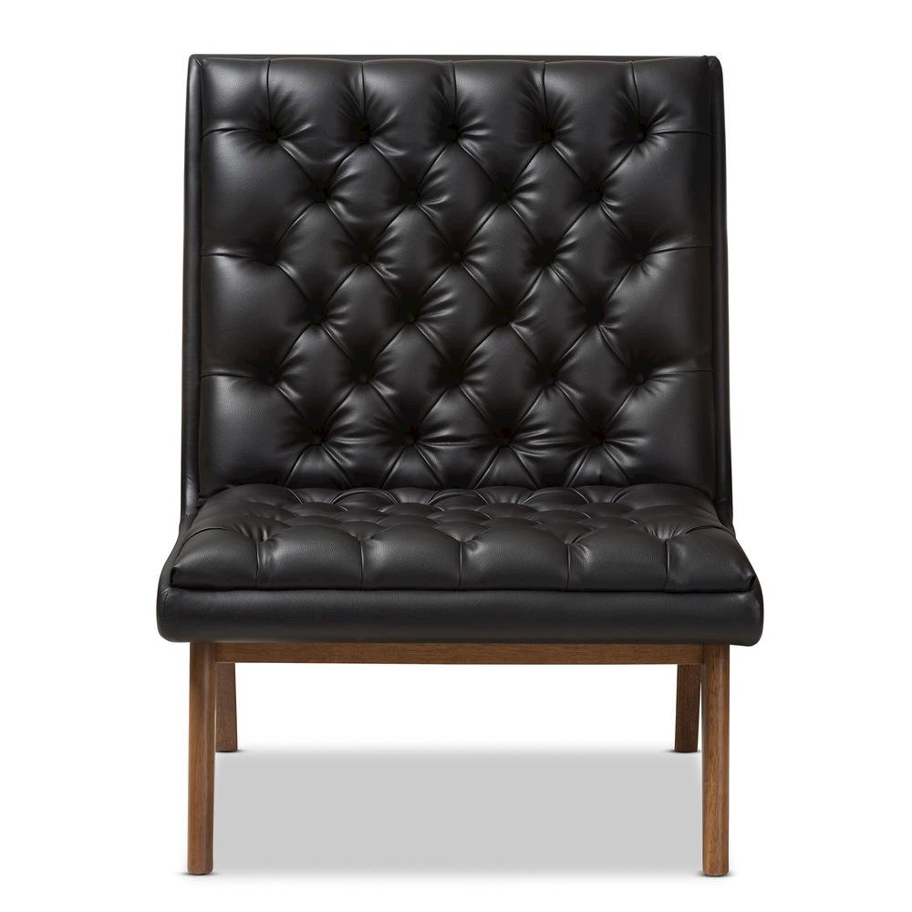 Leather Upholstered Walnut Finished Wood Lounge Chair. Picture 11