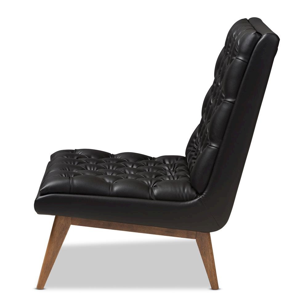 Leather Upholstered Walnut Finished Wood Lounge Chair. Picture 12