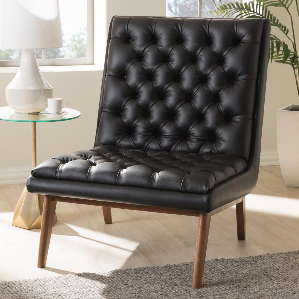 Leather Upholstered Walnut Finished Wood Lounge Chair. Picture 16