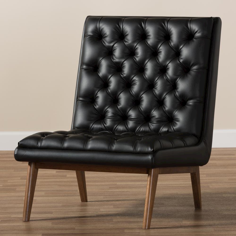 Leather Upholstered Walnut Finished Wood Lounge Chair. Picture 17
