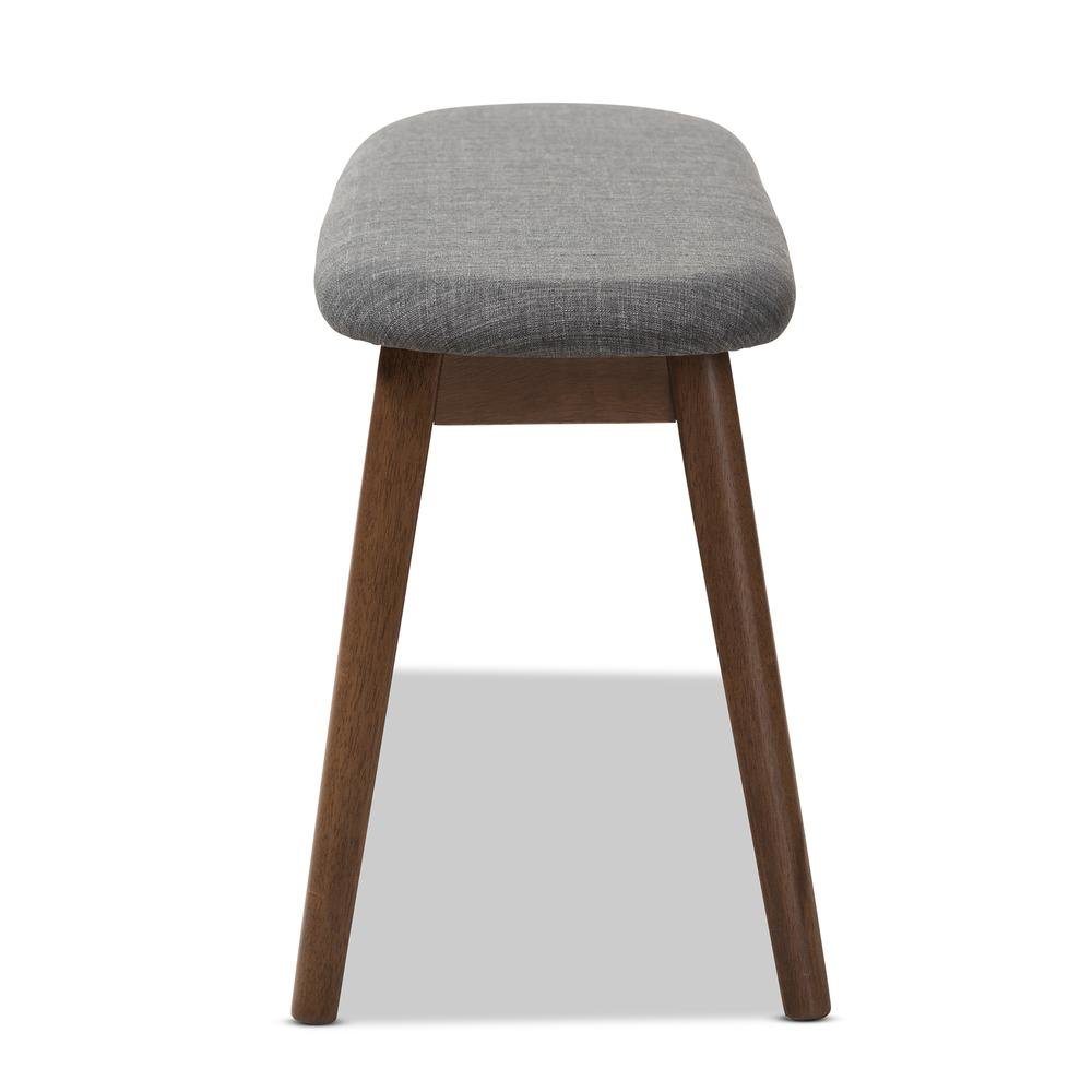 Dark Grey Fabric Upholstered Walnut Finished Wood Bench. Picture 11
