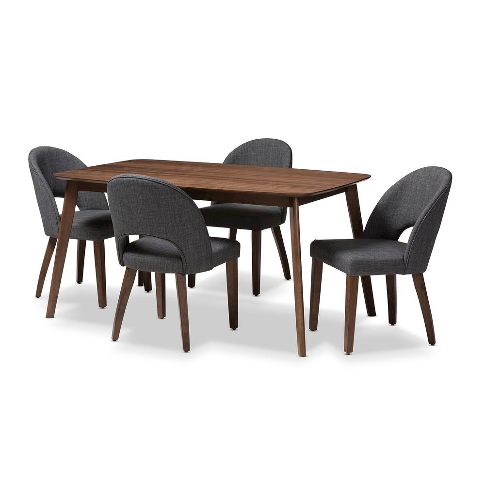 Dark Grey Fabric Upholstered Walnut Finished Wood 5-Piece Dining Set. Picture 7