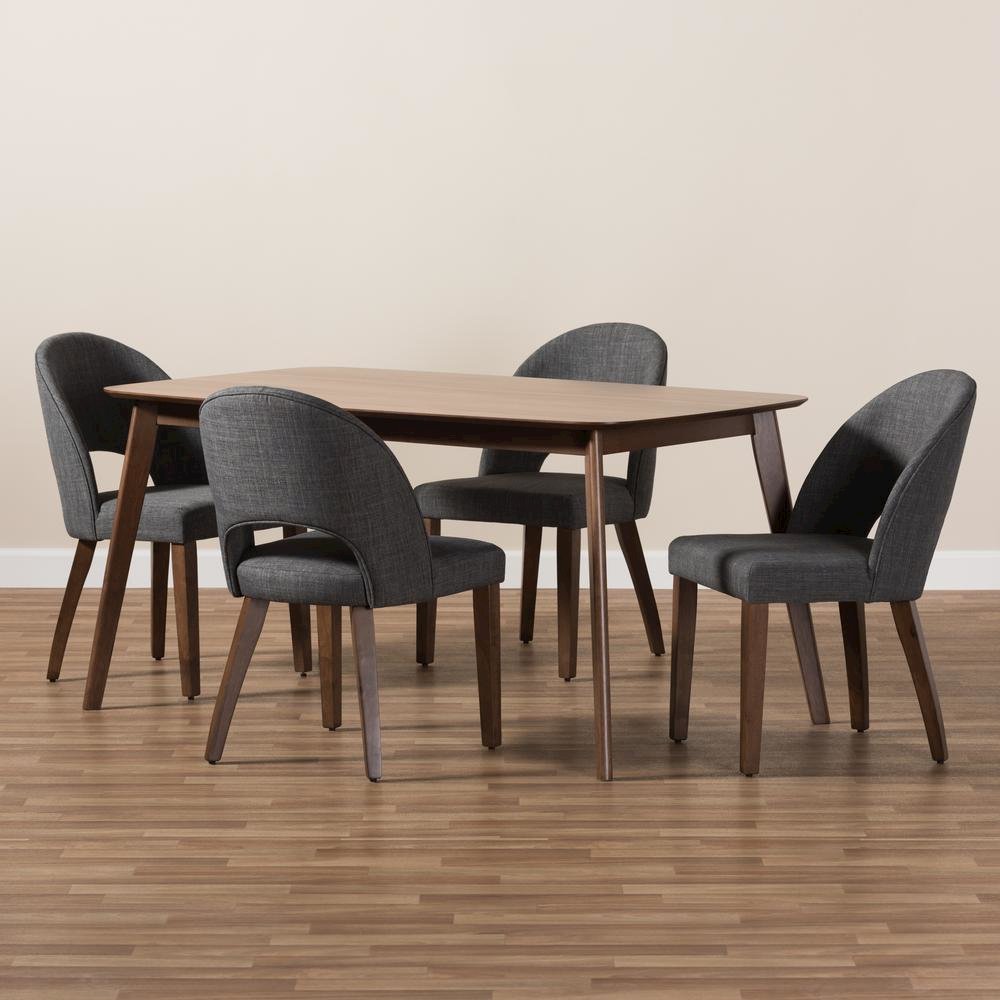 Dark Grey Fabric Upholstered Walnut Finished Wood 5-Piece Dining Set. Picture 11