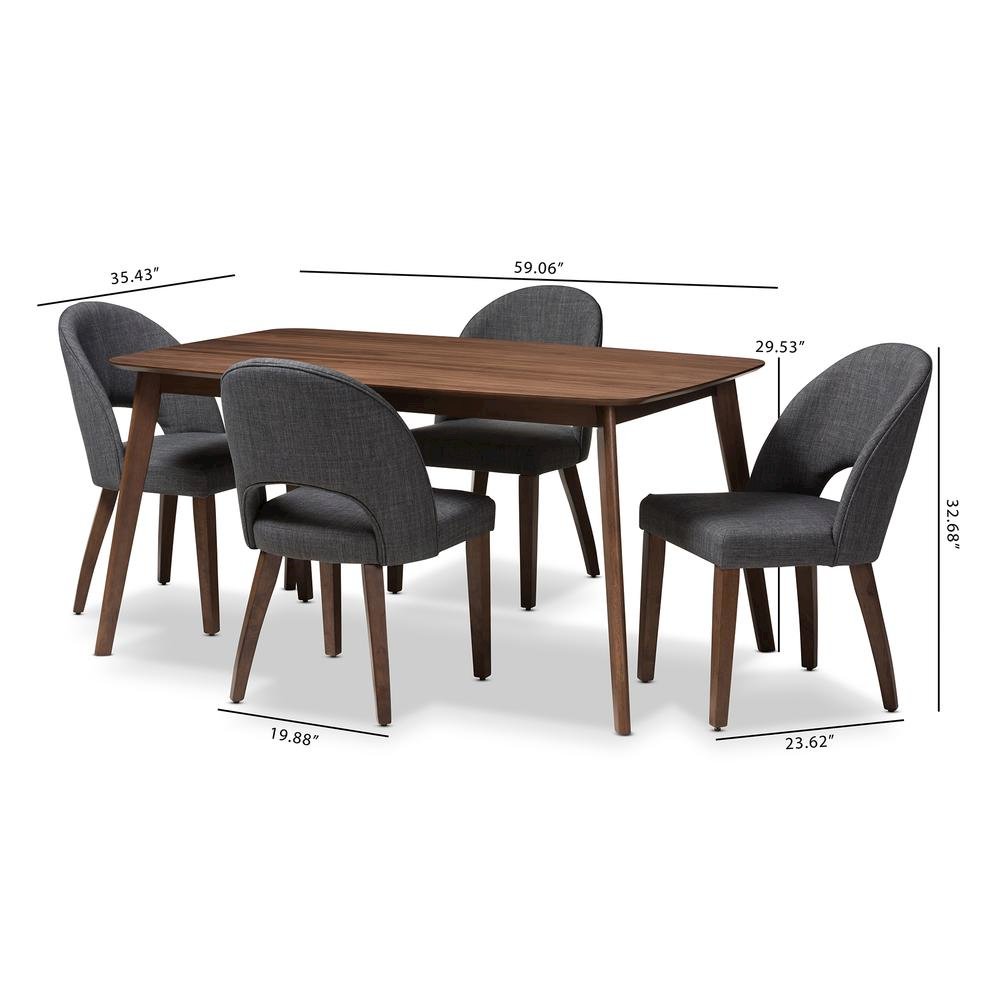 Dark Grey Fabric Upholstered Walnut Finished Wood 5-Piece Dining Set. Picture 12