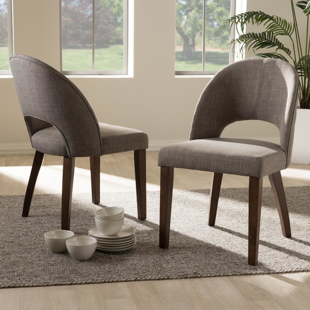 Light Grey Fabric Upholstered Walnut Finished Wood Dining Chair (Set of 2). Picture 14