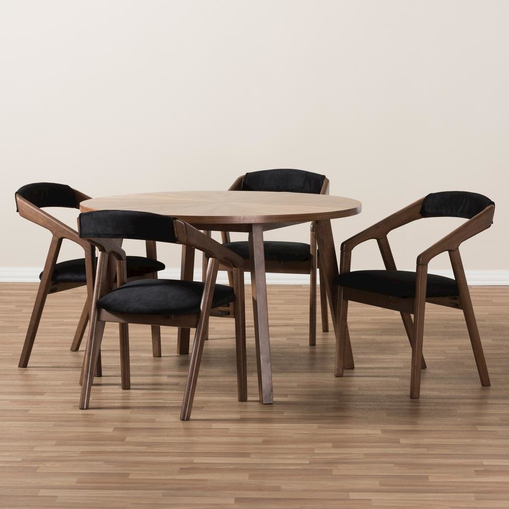 Black Fabric and Walnut Medium Brown Wood Finishing Dining Set. Picture 13