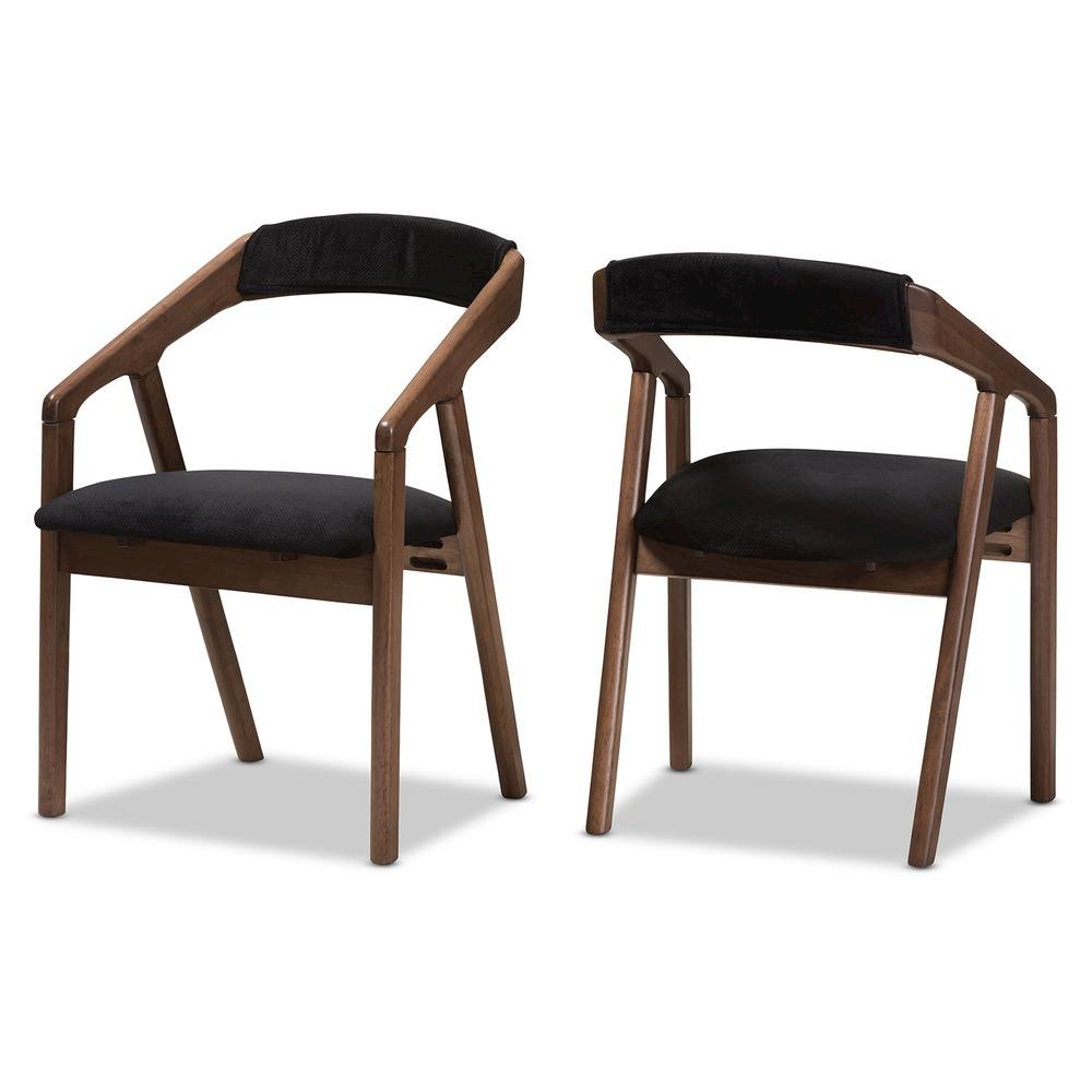 Black Velvet and Walnut Medium Brown Wood Finishing Dining Chair (Set of 2). Picture 8