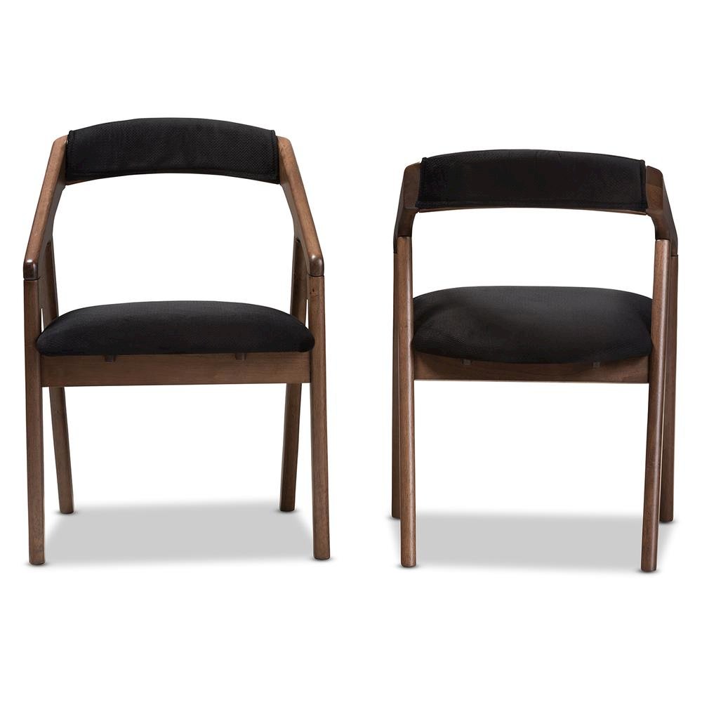Black Velvet and Walnut Medium Brown Wood Finishing Dining Chair (Set of 2). Picture 9