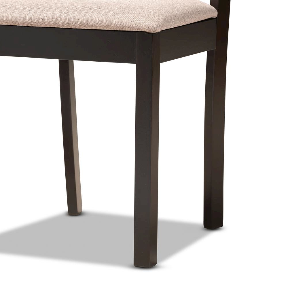 Ruth Sand Fabric Upholstered and Dark Brown Finished Wood 7-Piece Dining Set. Picture 16