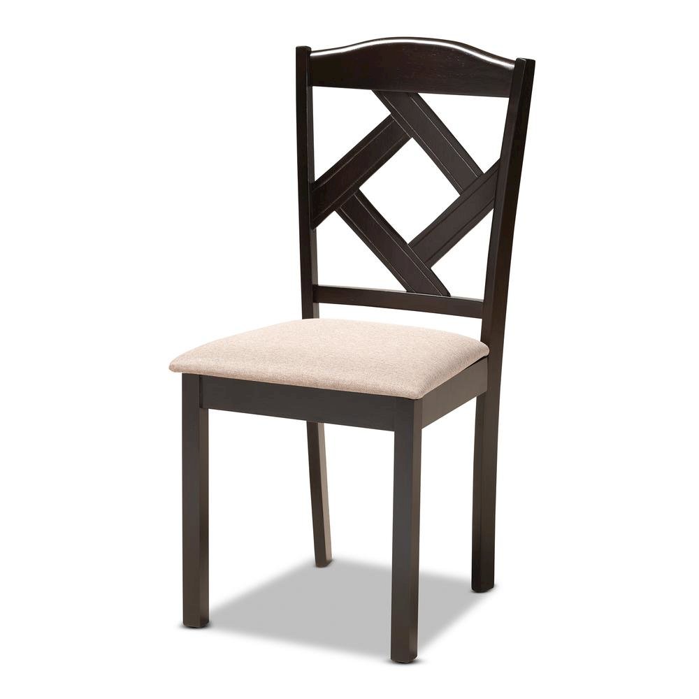 Morigan Sand Fabric Upholstered and Dark Brown Finished Wood 5-Piece Dining Set. Picture 12