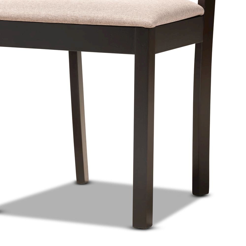 Sand Fabric Upholstered and Dark Brown Finished Wood 5-Piece Dining Set. Picture 15