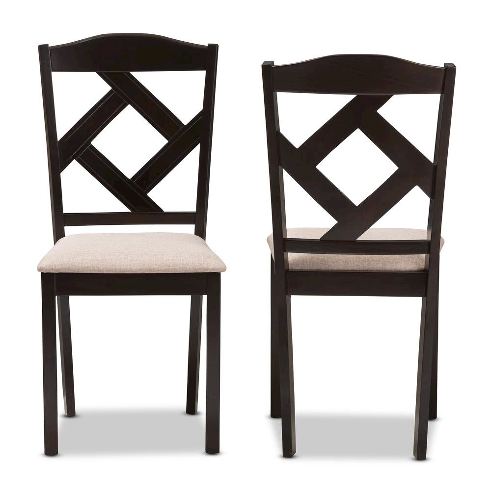 Beige Fabric Upholstered and Dark Brown Finished Dining Chair (Set of 2). Picture 9