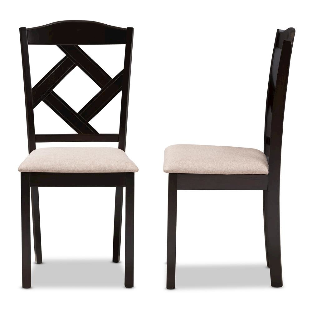 Beige Fabric Upholstered and Dark Brown Finished Dining Chair (Set of 2). Picture 10