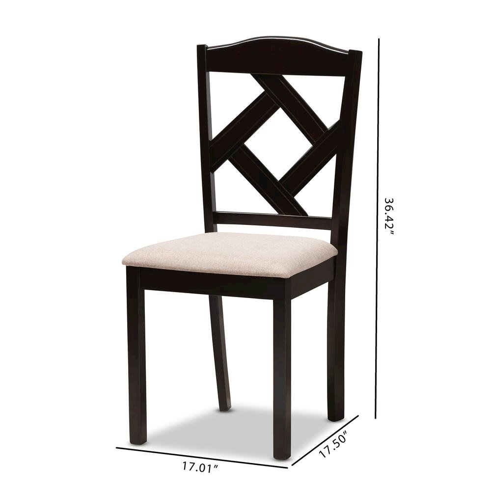 Beige Fabric Upholstered and Dark Brown Finished Dining Chair (Set of 2). Picture 14