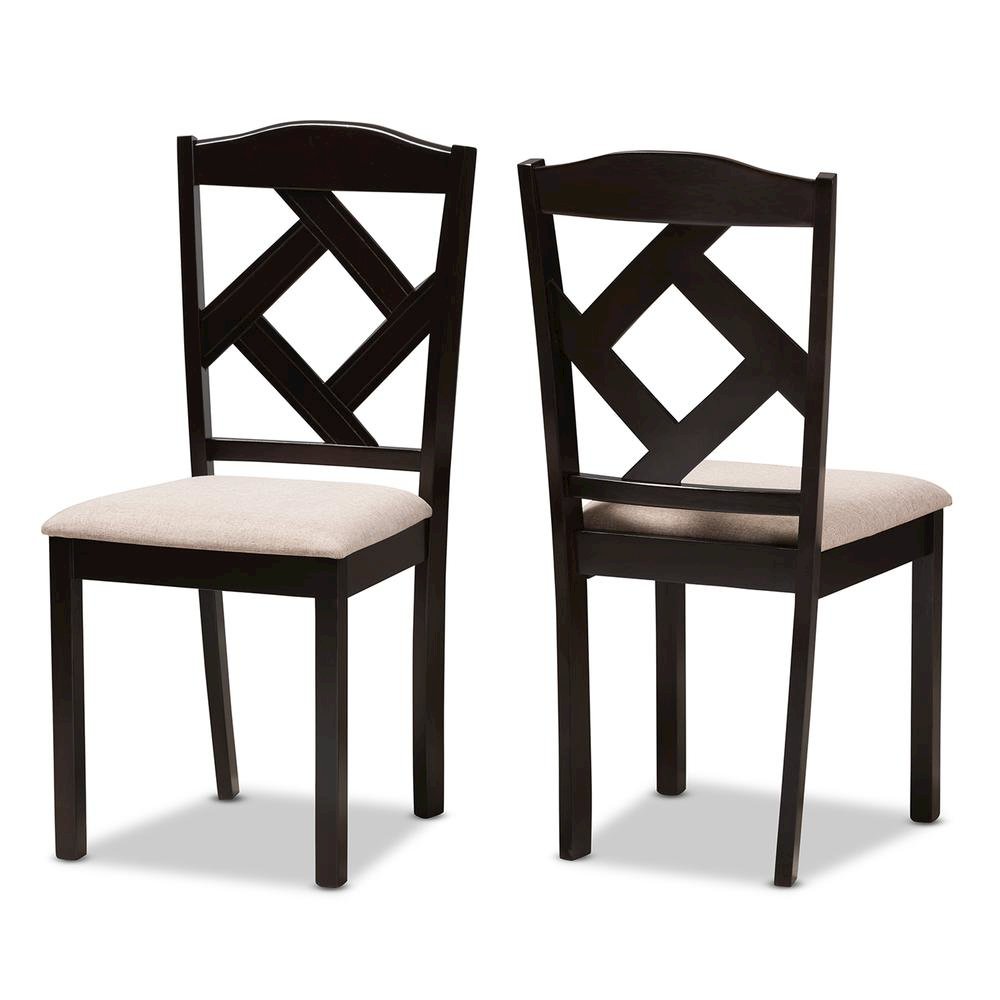 Beige Fabric Upholstered and Dark Brown Finished 5-Piece Dining Set. Picture 9
