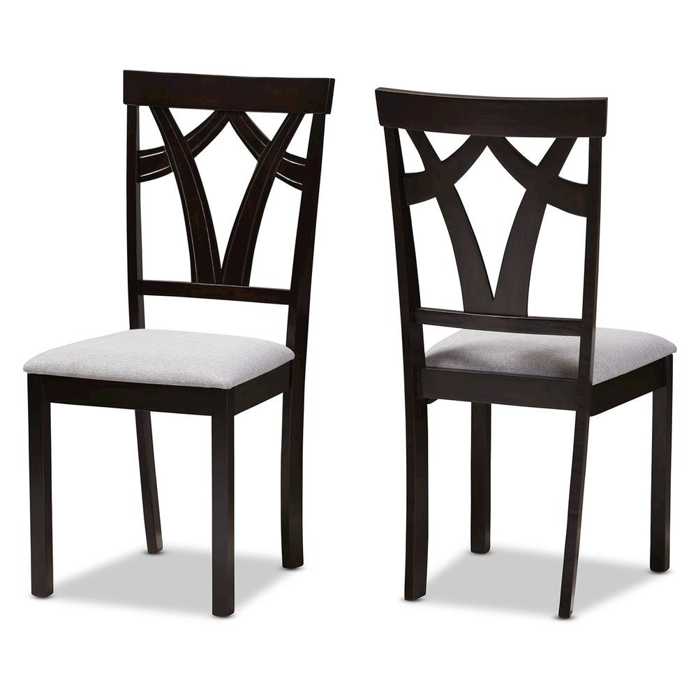 Grey Fabric Upholstered and Dark Brown Finished Dining Chair (Set of 2). Picture 8