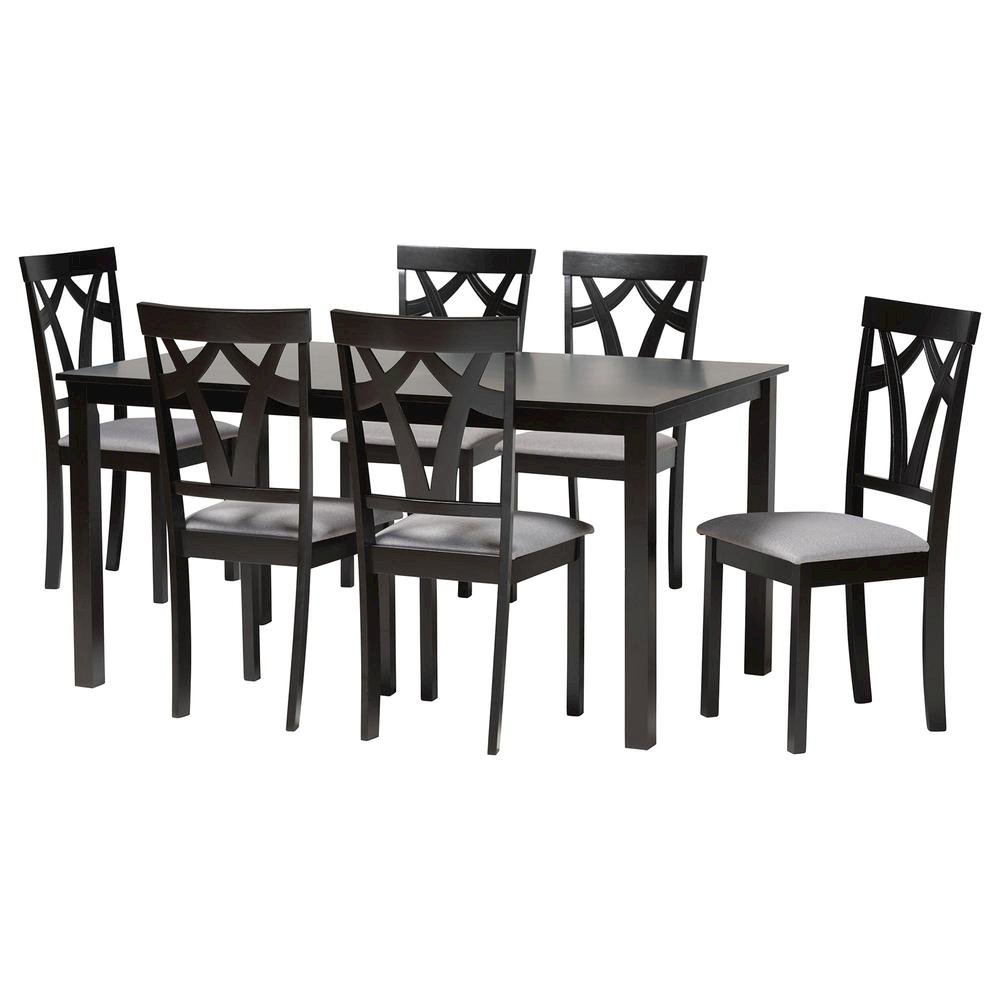 Sylvia Modern Grey Fabric and Dark Brown Finished Wood 7-Piece Dining Set. Picture 11