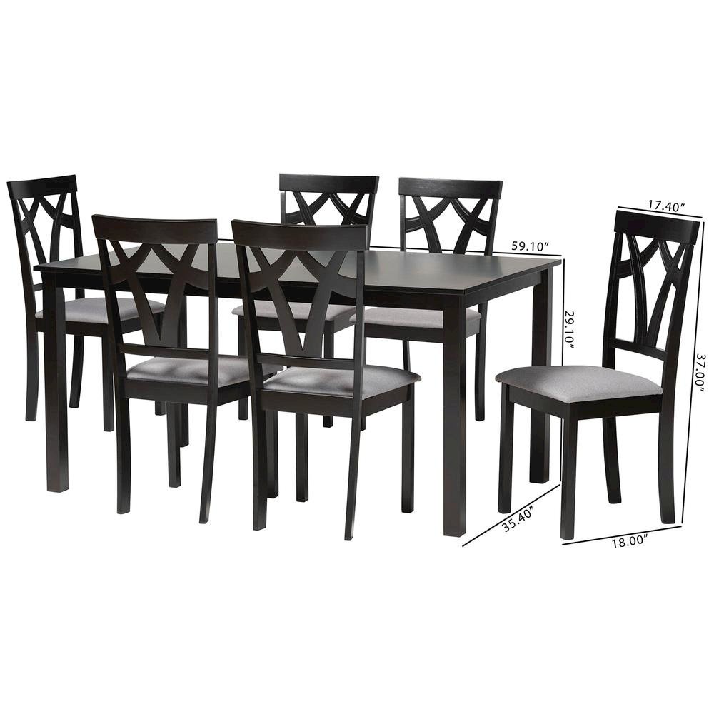 Sylvia Modern Grey Fabric and Dark Brown Finished Wood 7-Piece Dining Set. Picture 20